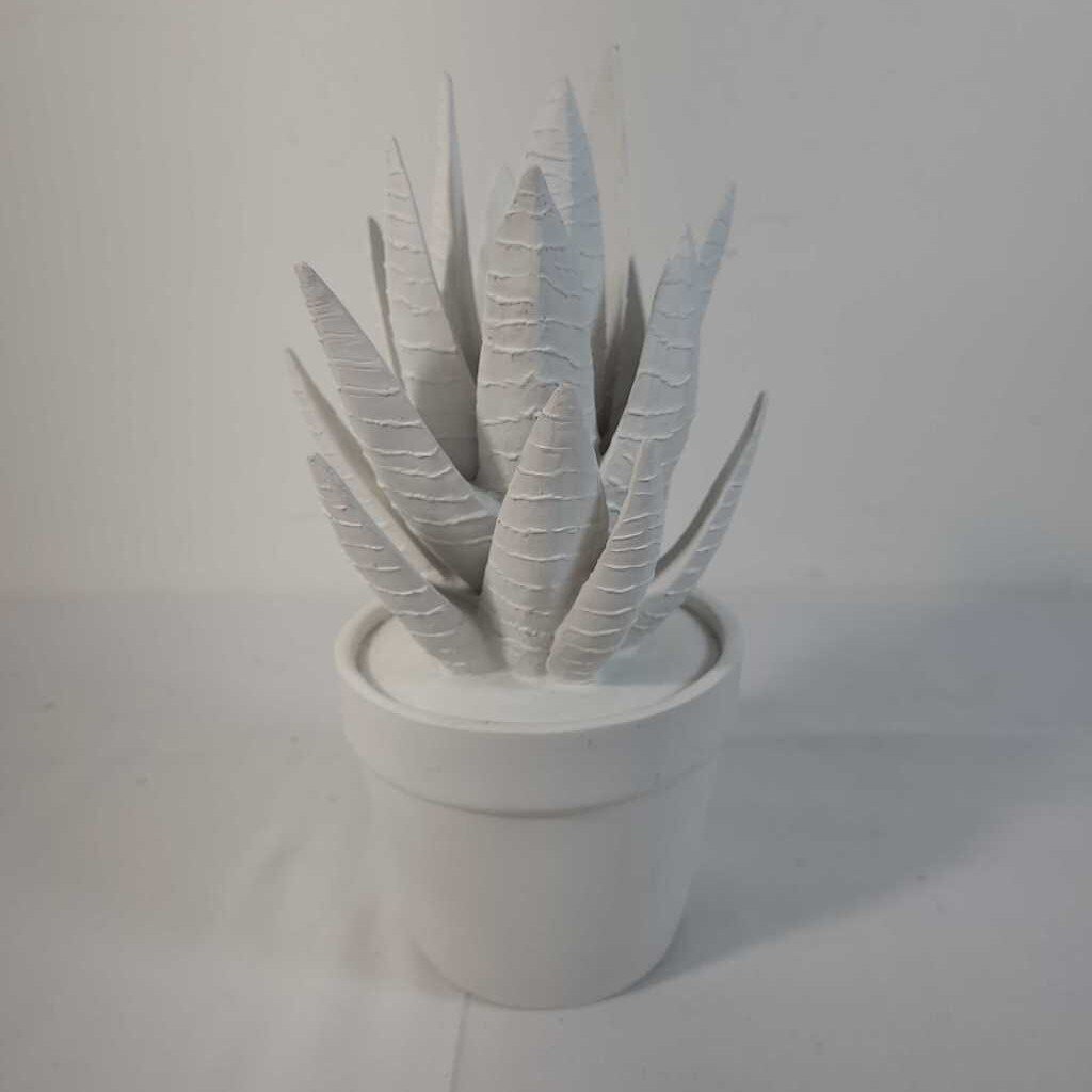 WHITE CERAMIC FAUX ALOE PLANT