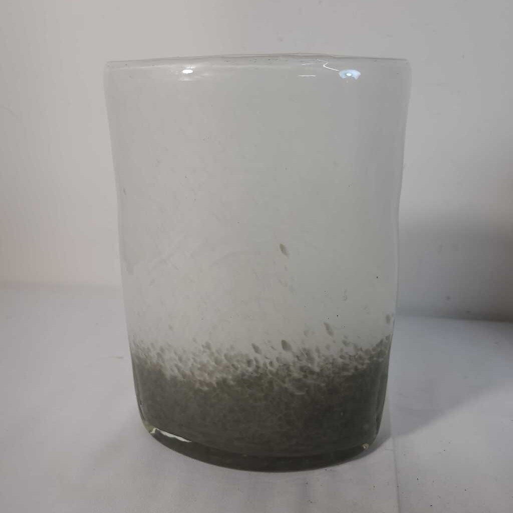 WHITE & GREY OVAL HAND BLOWN GLASS VASE