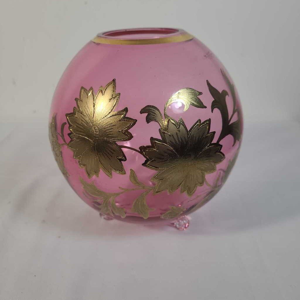CRANBERRY GLASS VASE W/ MOSIER GOLD FLOWERS