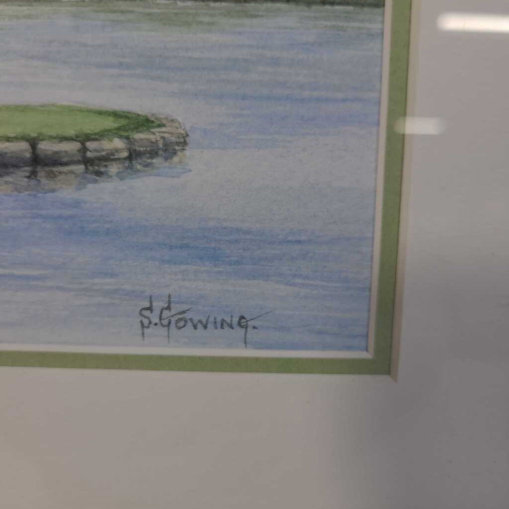 S.GOWING~ ISLAND GOLF HOLE WATERCOLOUR