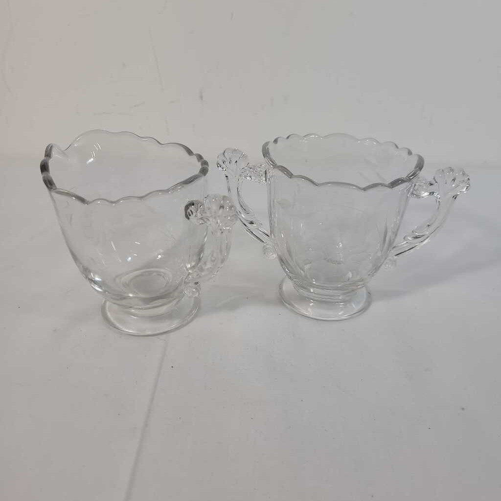 ETCHED CORNFLOWER GLASS C & SUGAR SET
