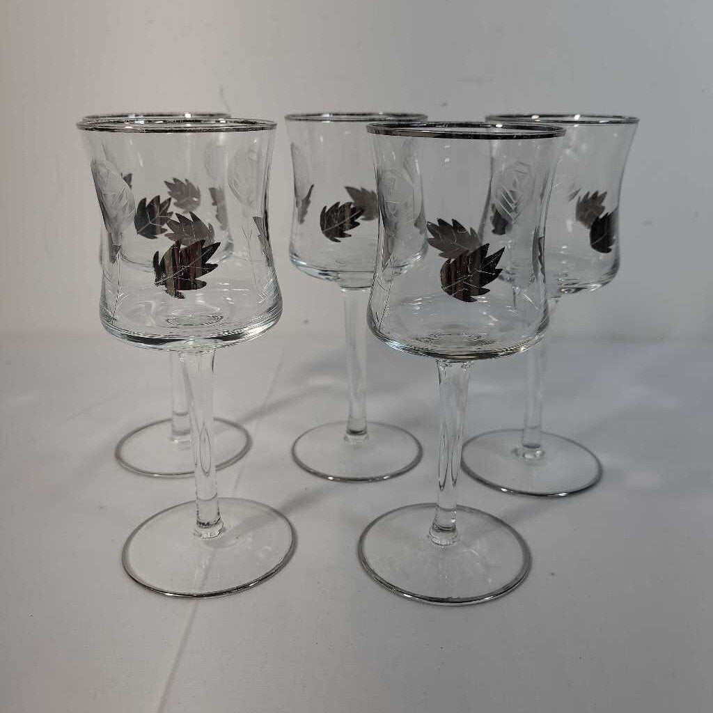 S/5 SILVER RIMMED WINE GLASSES