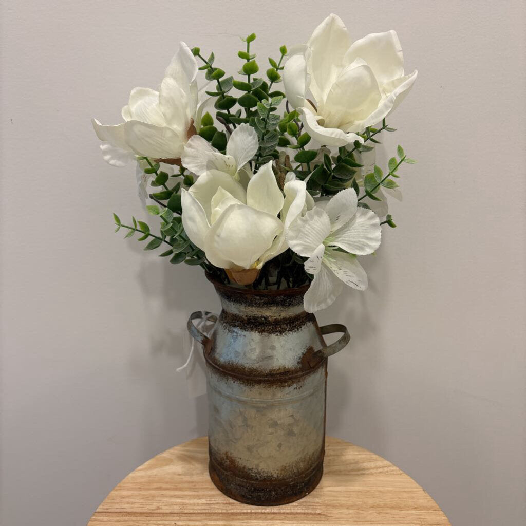 Metal Milk Can with Magnolias