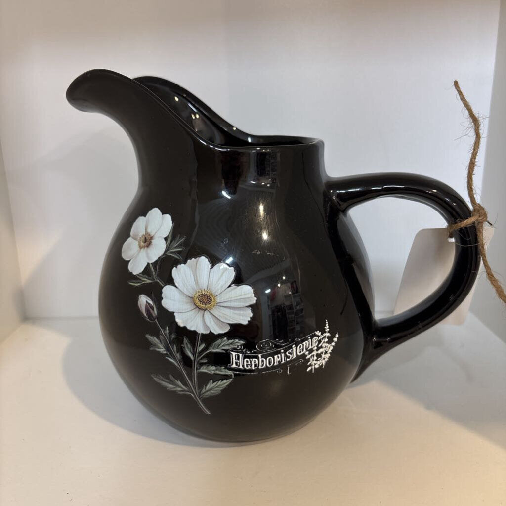 Black Pitcher with Floral Transfers