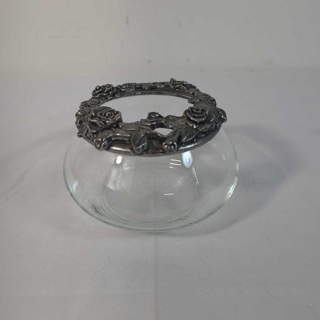 PEWTER & GLASS POTPOURRI BOWL