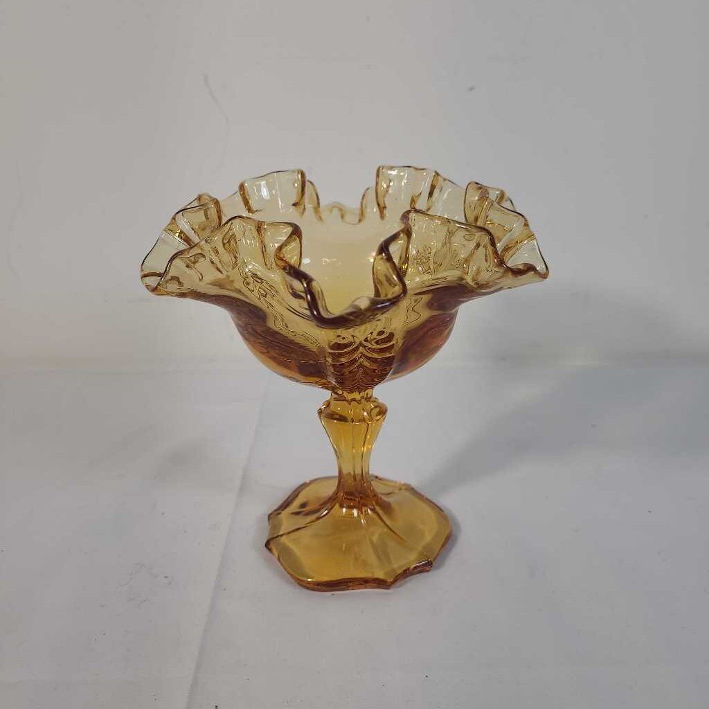 VTG FENTON GLASS CANDY DISH AMBER COLOUR