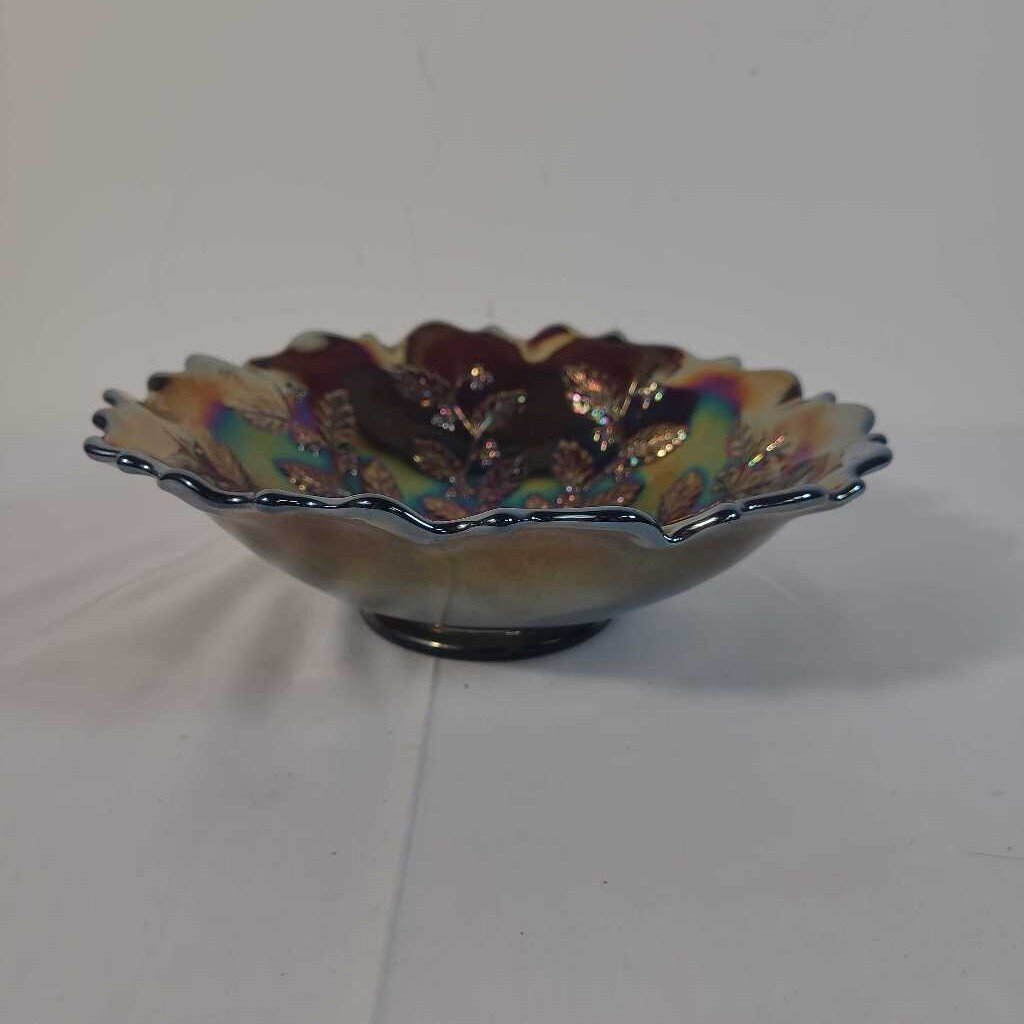 FENTON CARNIVAL GLASS BOWL BLUE ~HOLLY PATTERN
