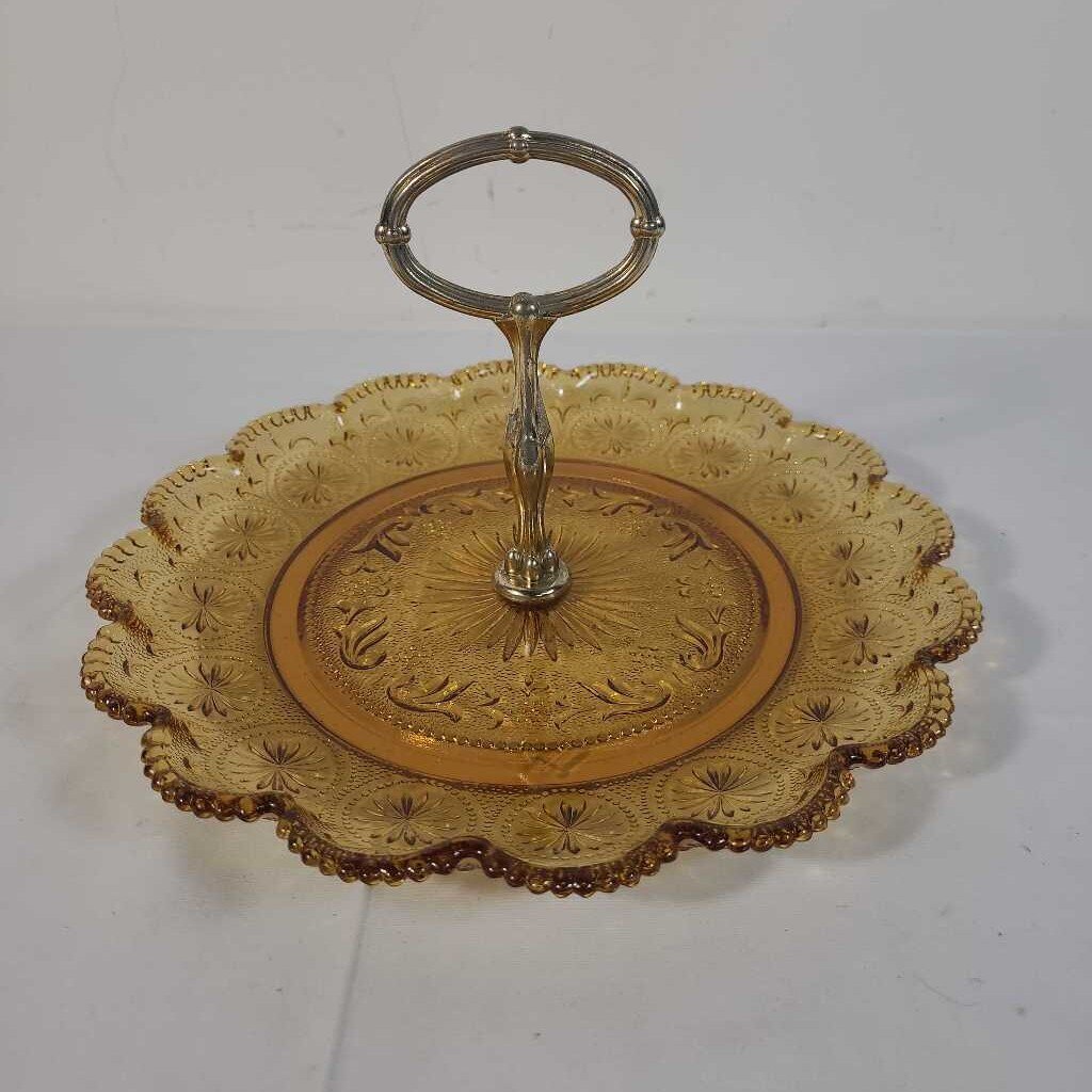 VTG AMBER GLASS SERVING TRAY