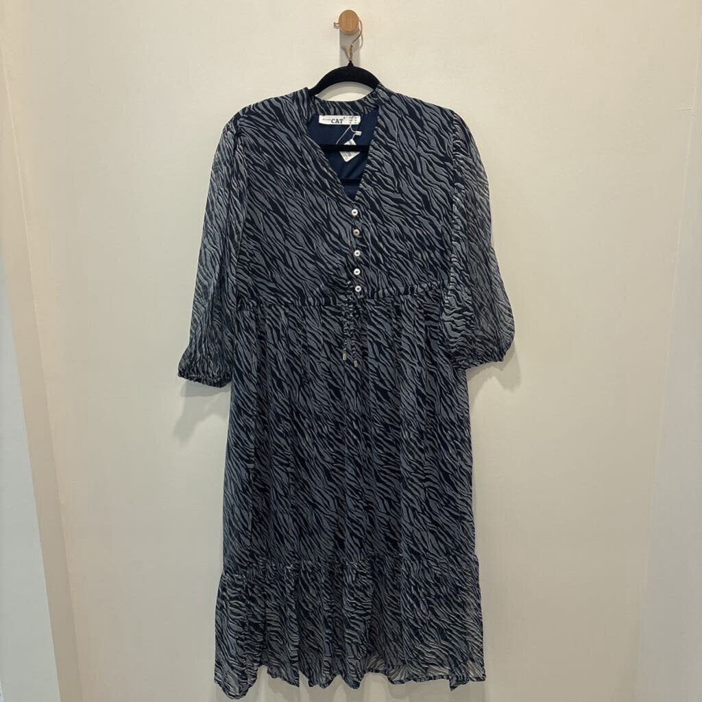 Navy Blue Abstract Zebra Print Midi/Maxi Dress