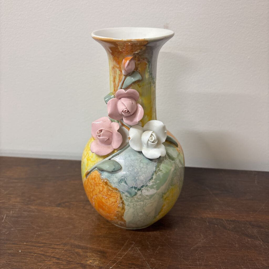 BUD VASE MARBLE LUSTREWARE DESIGN APPLIED 3D FLOWERS