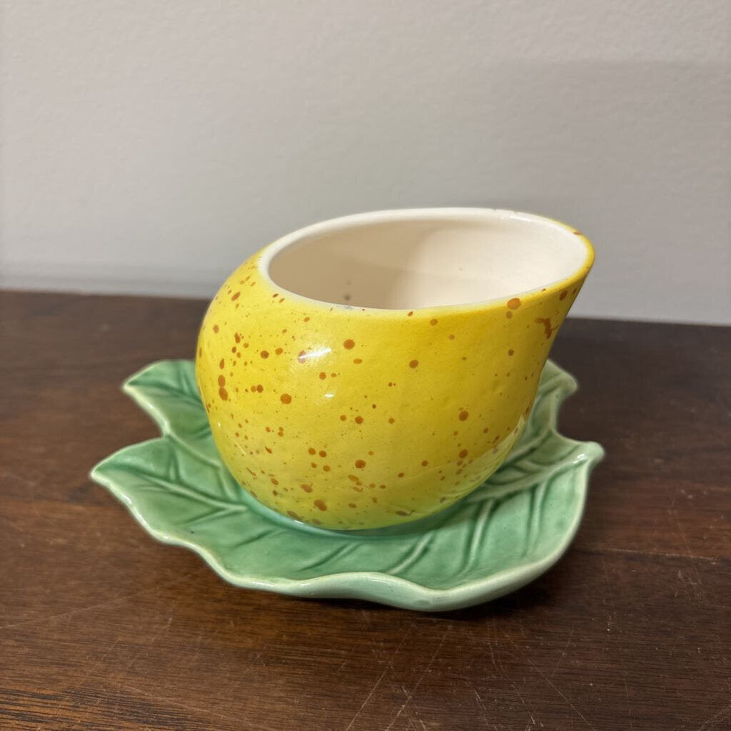 PEAR SHAPED ON LEAF JAM JAR, CONDIMENT POT, SUGAR BOWL