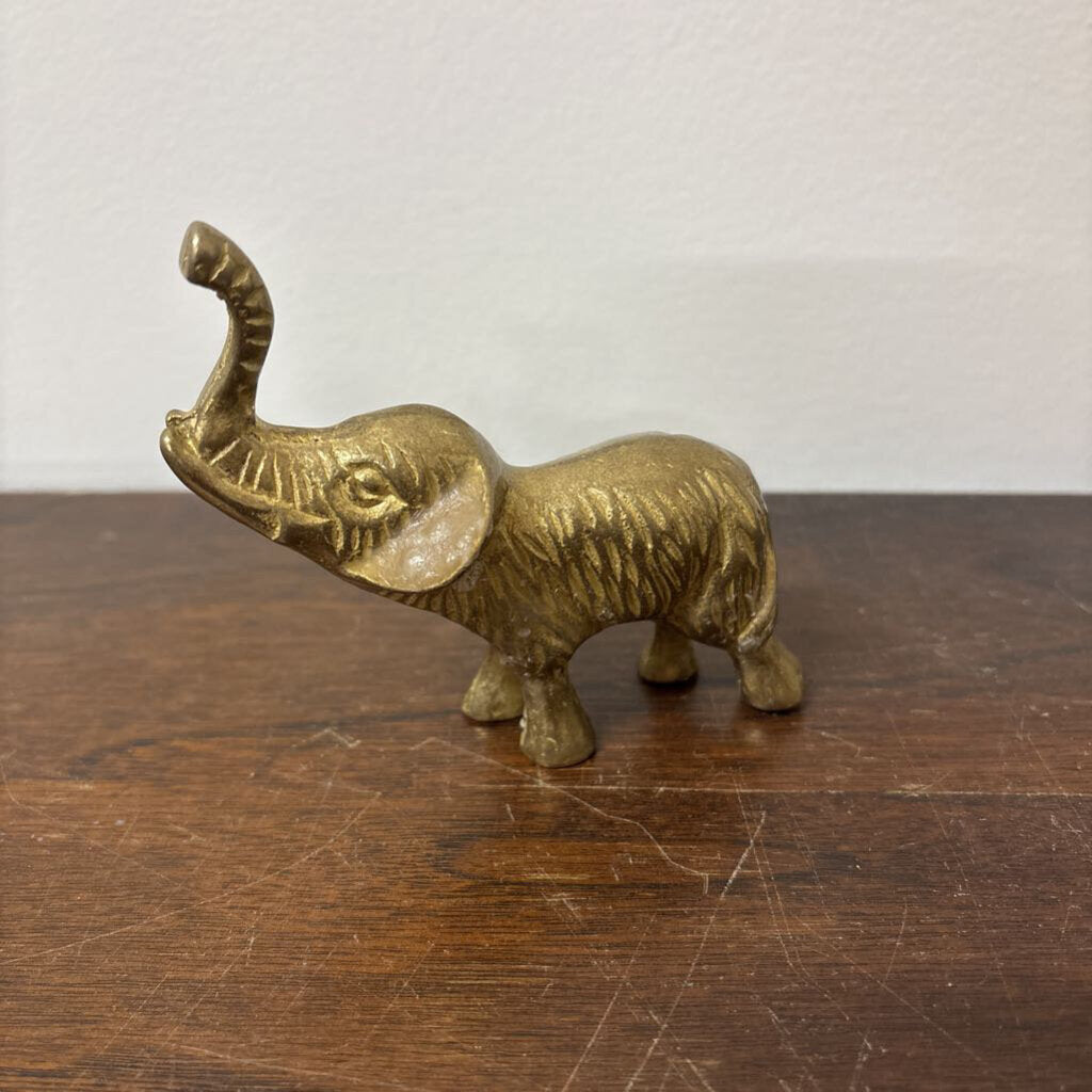 SOLID BRASS ELEPHANT RAISED TRUNK:GOOD LUCK 1980'S