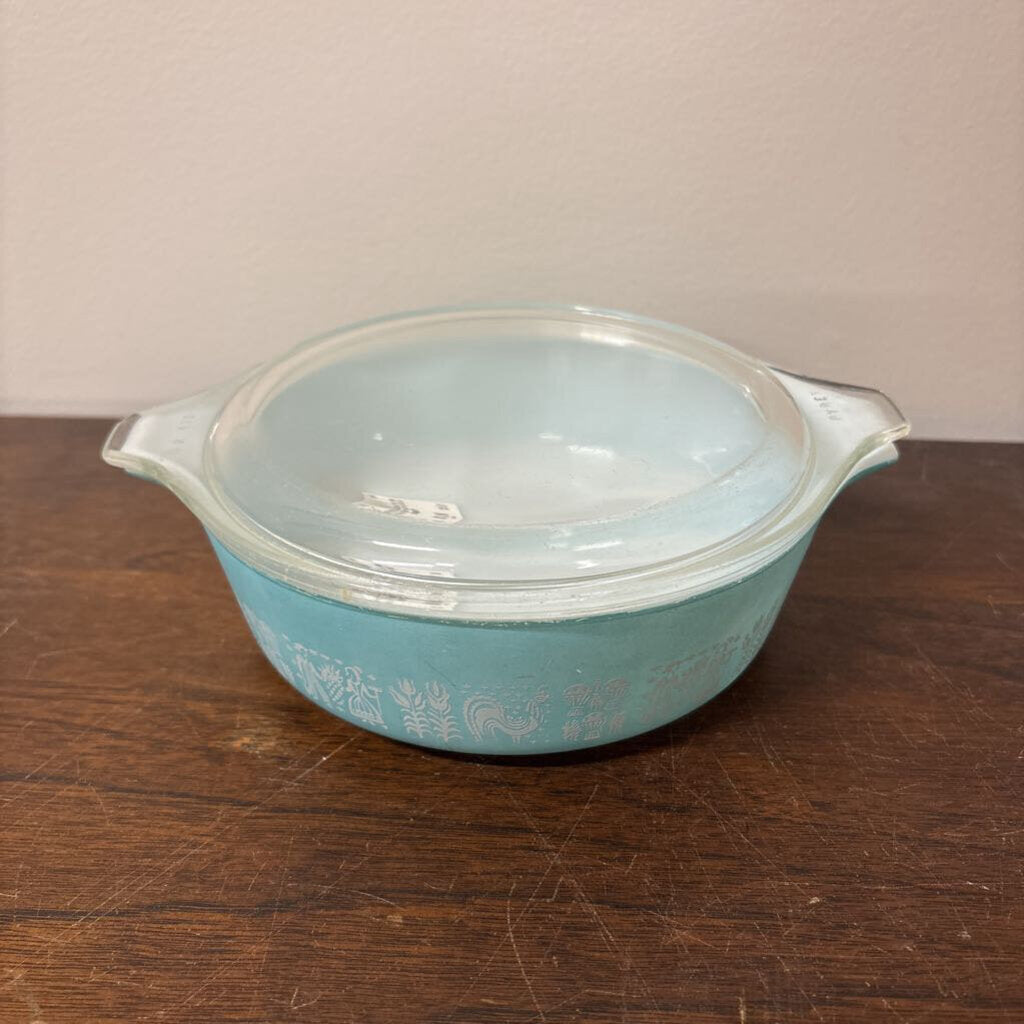 PYREX CASSEROLE DISH "AMISH BUTTERPRINT" WITH GLASS LID 1PINT 1950'S-1960'S