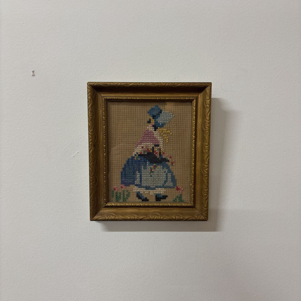 NEEDLE POINT FRAMED VICTORIAIN GIRL