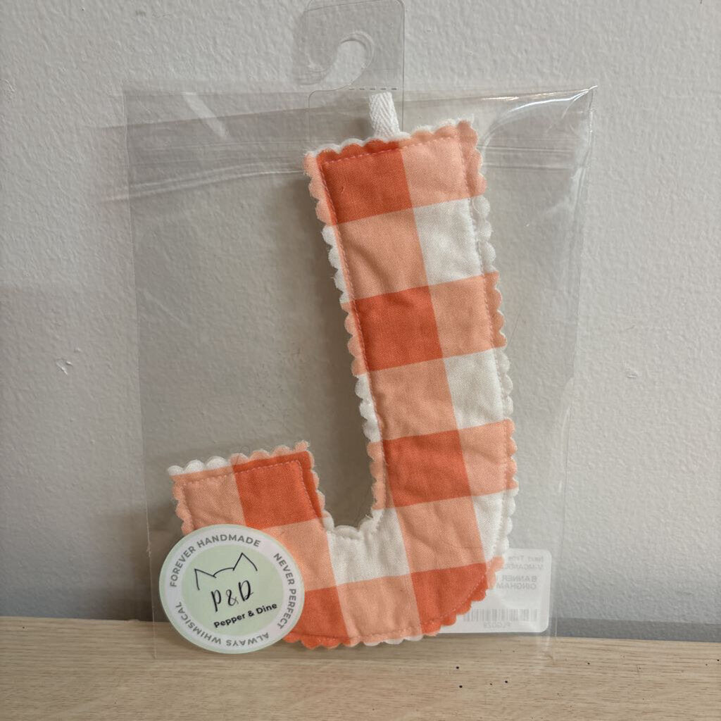 BANNER LETTER - "J" ORANGE GINGHAM