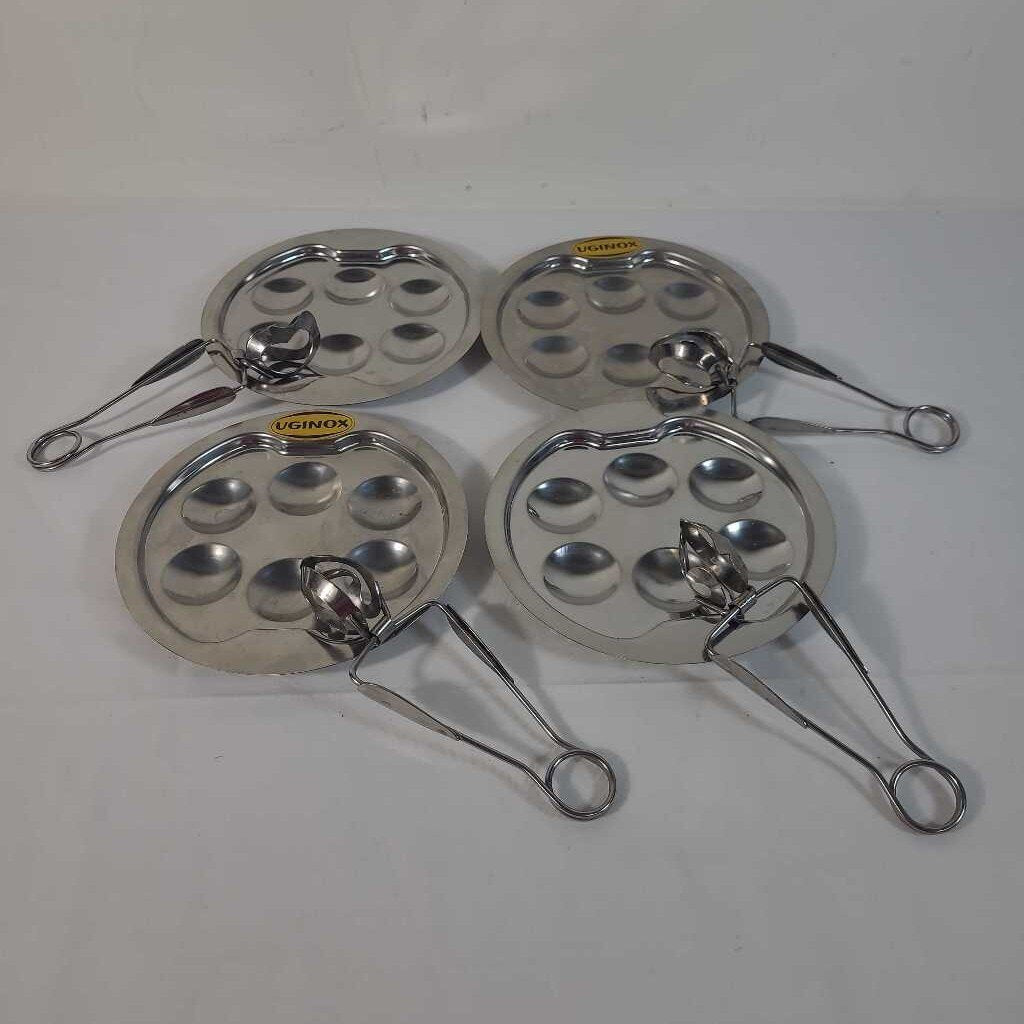 S/4 ESCARGOT PLATES W/TONGS