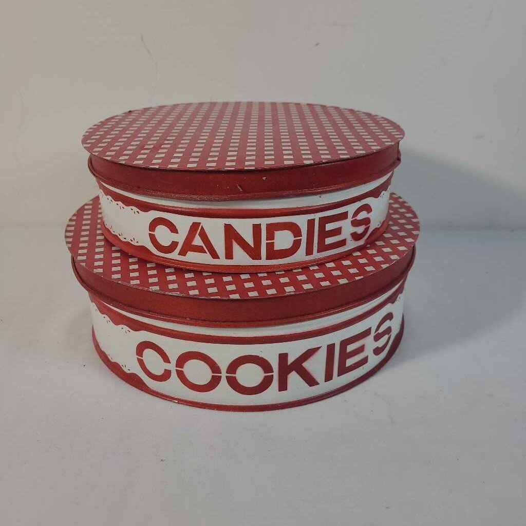 COOKIES & CANDIES GINGHAM LIDDED TINS