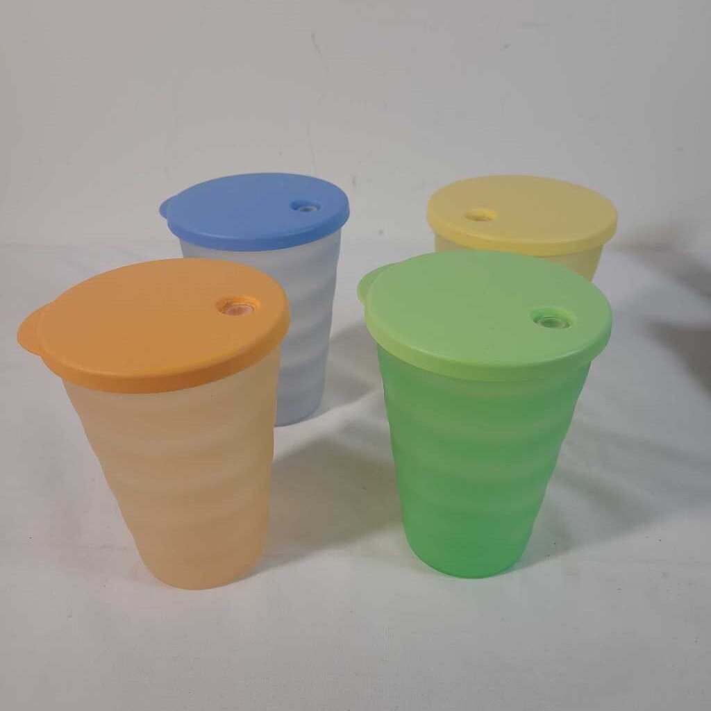 S/4 TUPPERWARE IMPRESSIONS TUMBLER CUPS W/LIDS