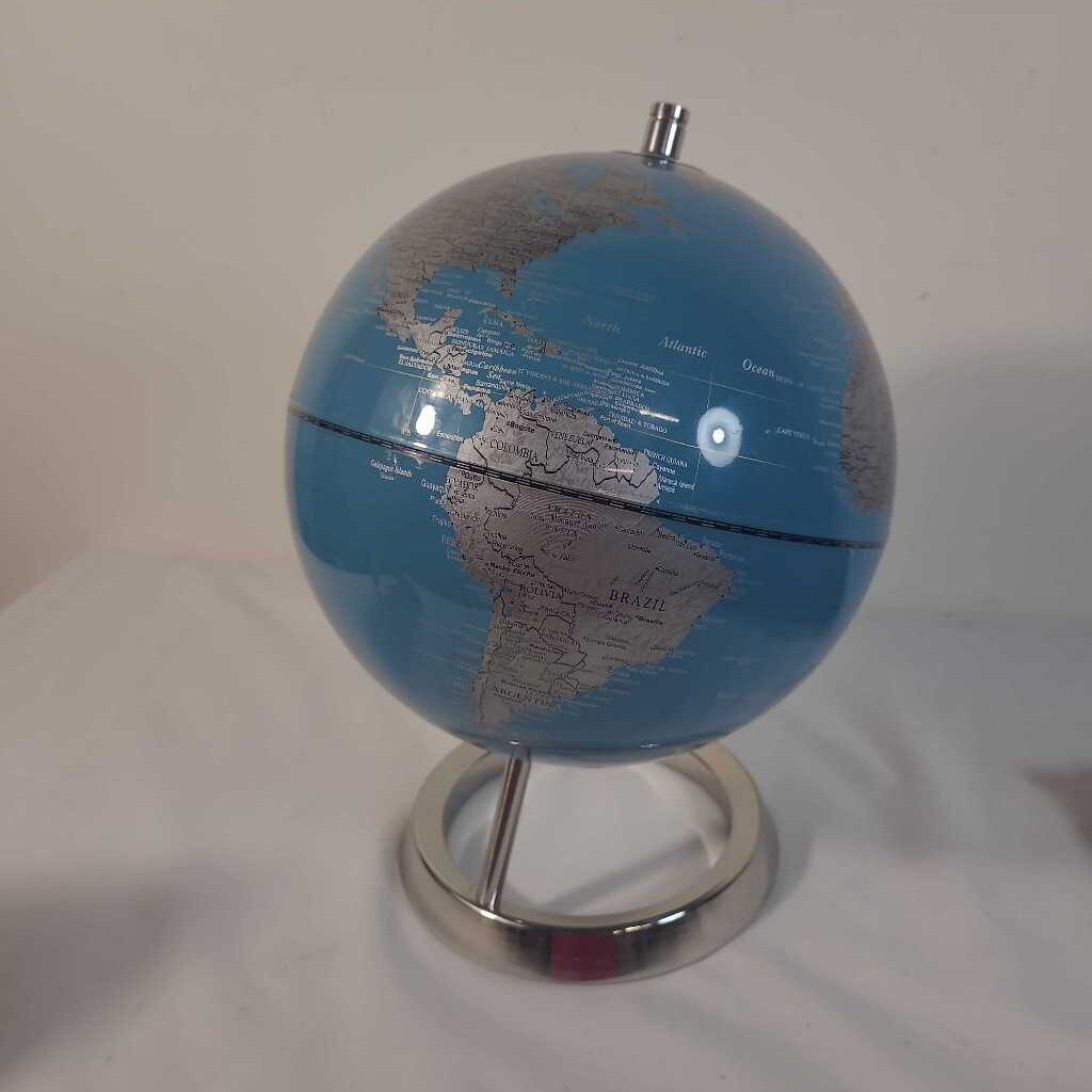 BLUE GLOBE ON CHROME STAND