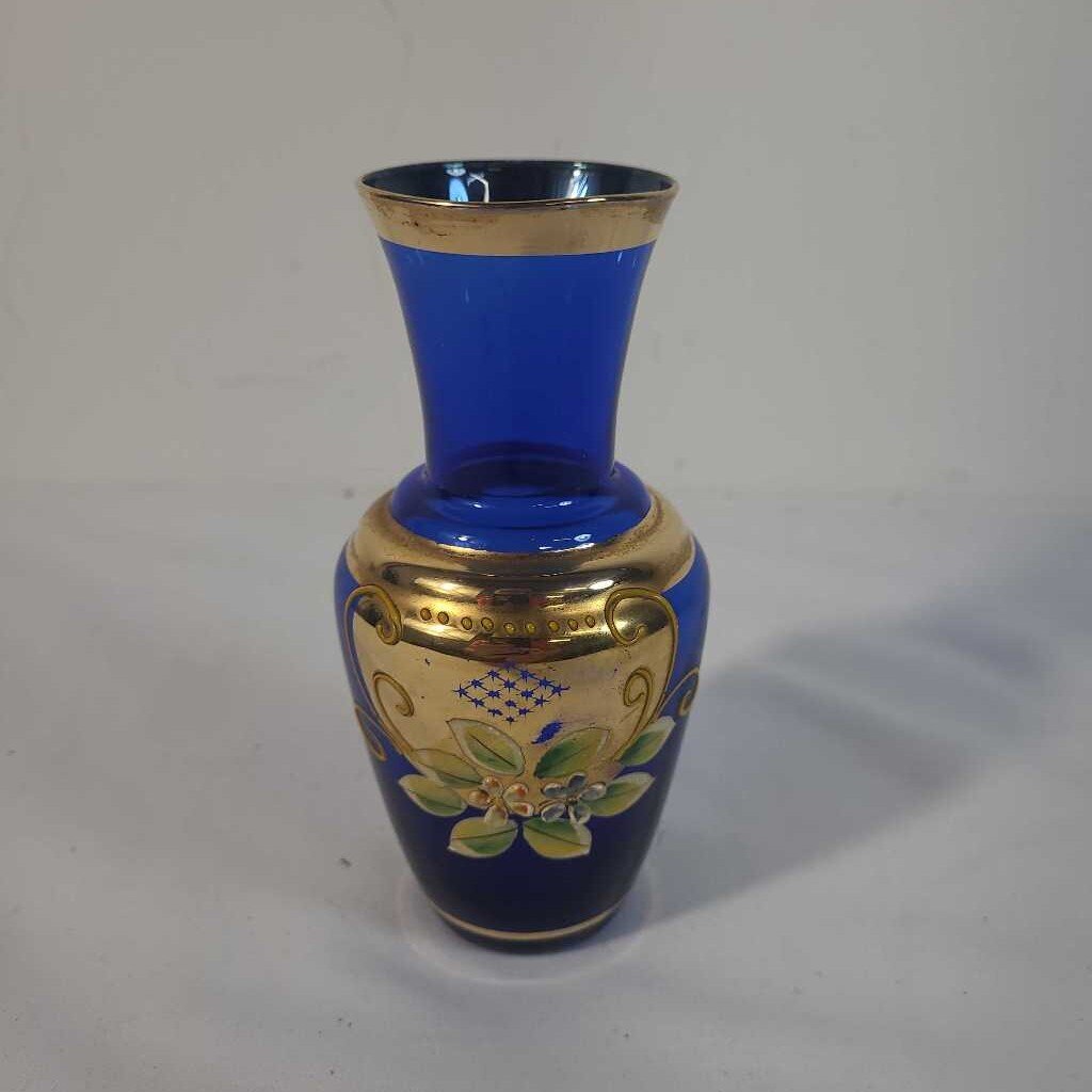 VTG BOHEMIAN CZECH COBALT GLASS VASE