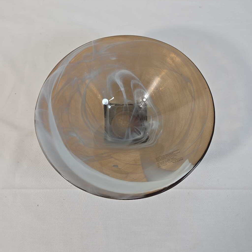 BROWN & WHITE BLOWN GLASS DISH