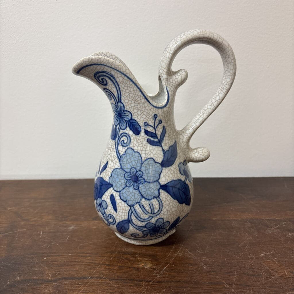 Pitcher blue and white crackle glaze finish