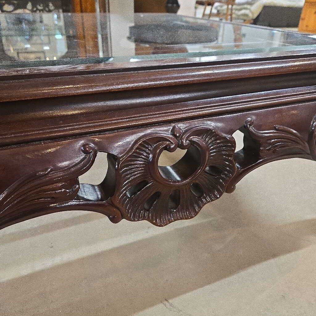 ORNATE GLASS TOP COFFEE TABLE