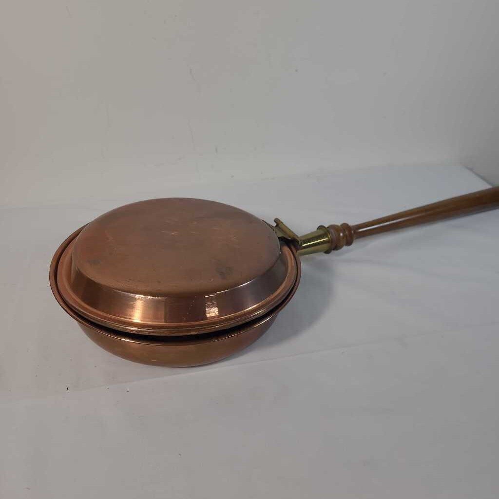 VTG COPPER BED WARMER WOOD HANDLE