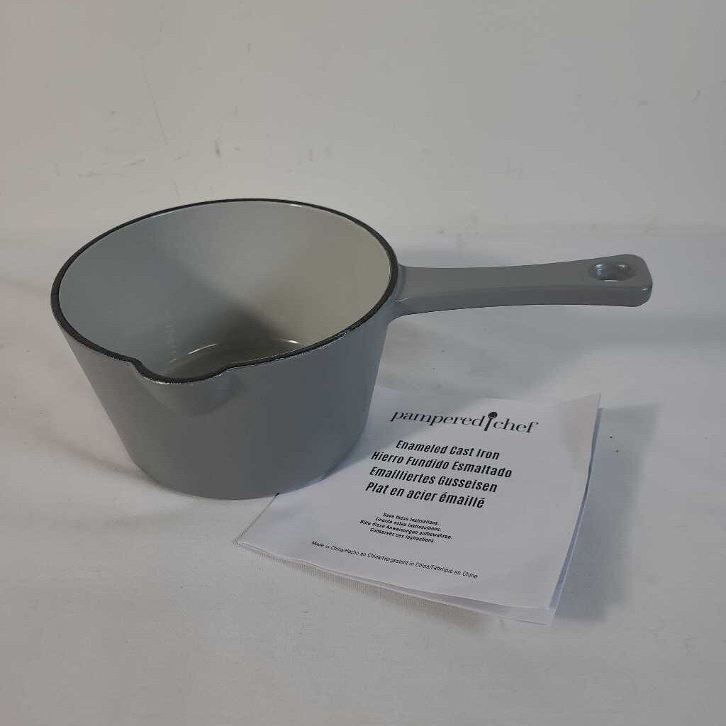 PAMPERED CHEF ENAMELED CAST IRON SAUCE POT