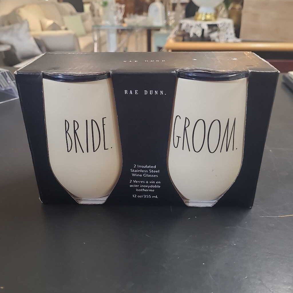 RAE DUNN BRIDE & GROOM WINE GLASSES