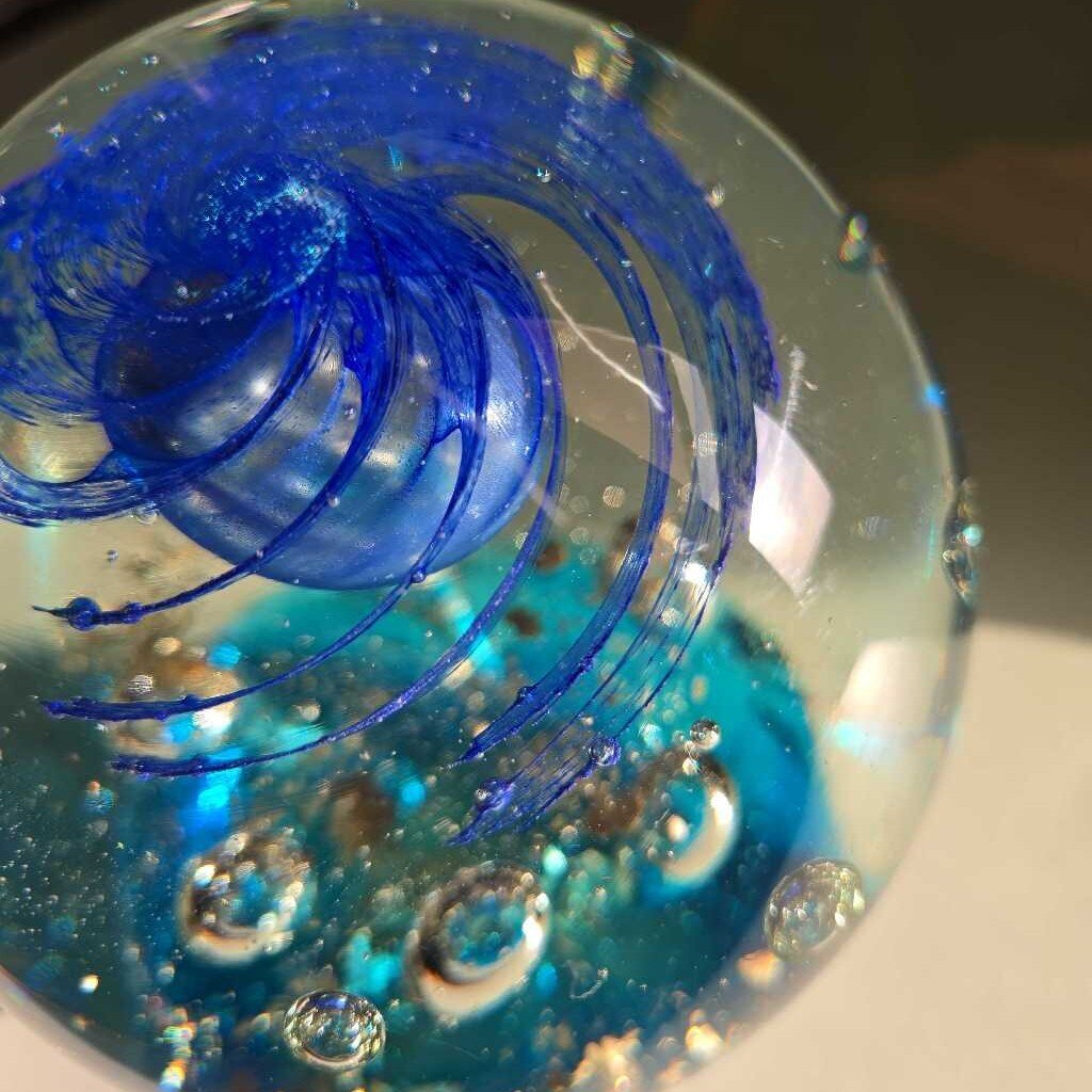 Blown Glass Paper Weight Blue
