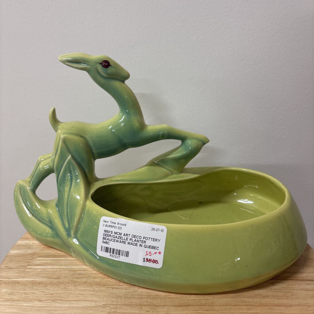 1950'S MCM ART DECO POTTERY DEER/GAZELLE PLANTER BEAUCEWARE MADE IN QUEBEC 546C