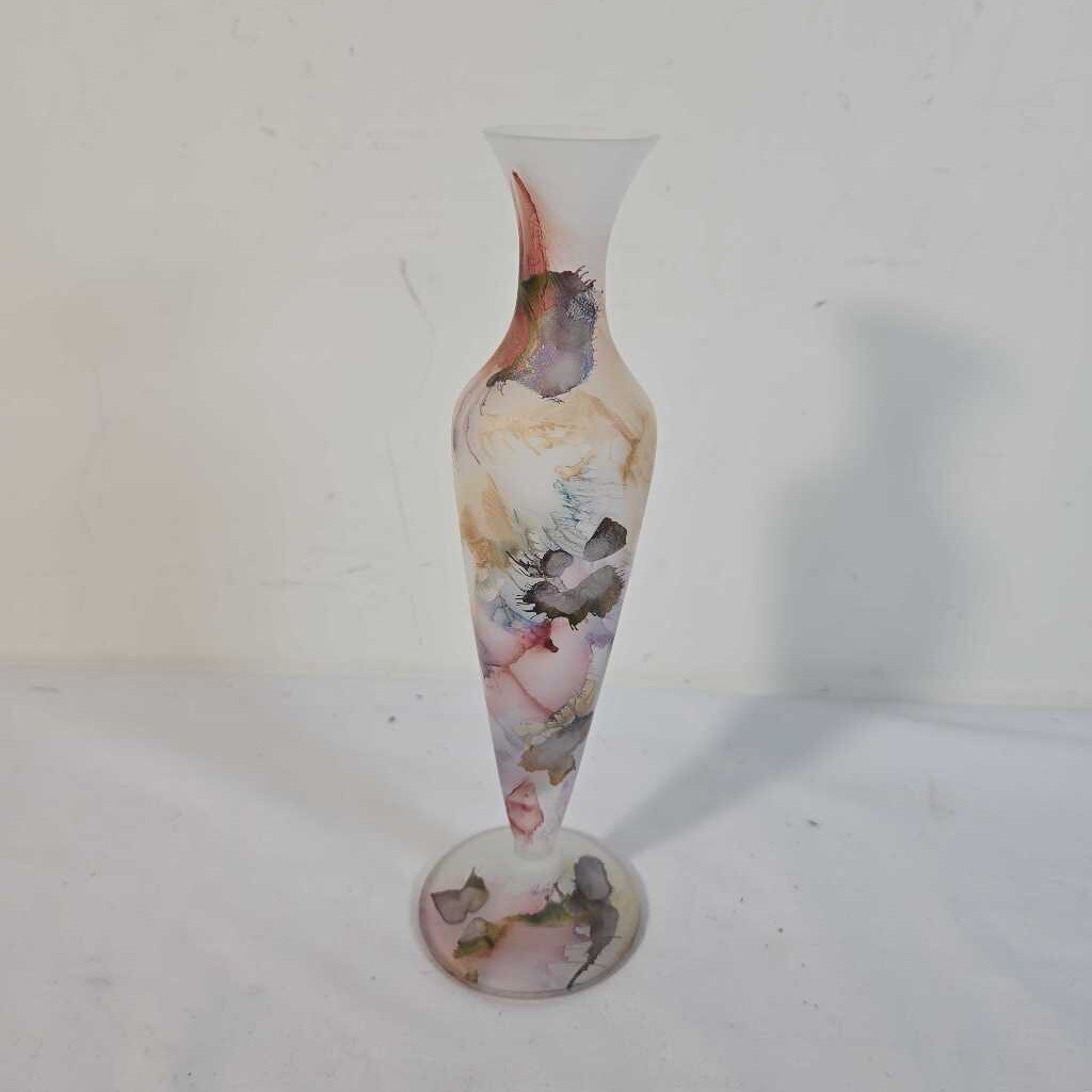 HAND PAINTED ABSTRACT BLOWN ART GLASS BUD VASE
