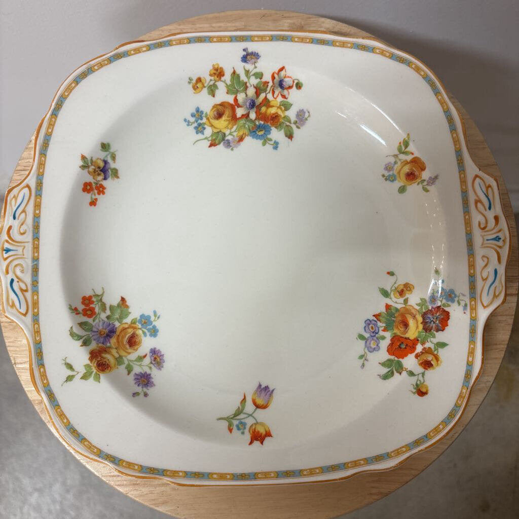 FLORAL CAKE PLATE VTG W.H. GRiNDLEY &CO ENGLAND IVORY CHINA 1928 - 1930S