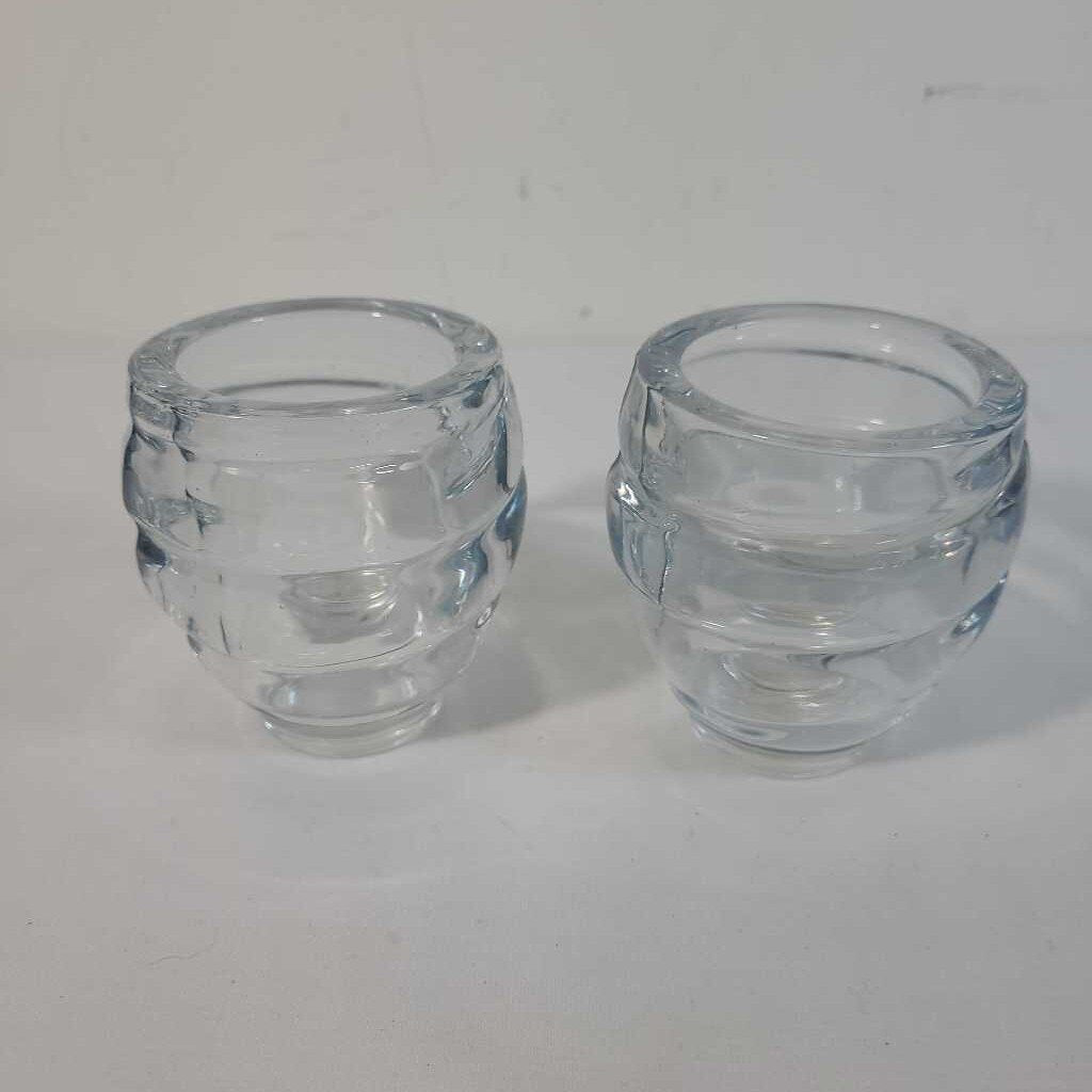 S/2 GLASS BEE HIVE CANDLE HOLDERS
