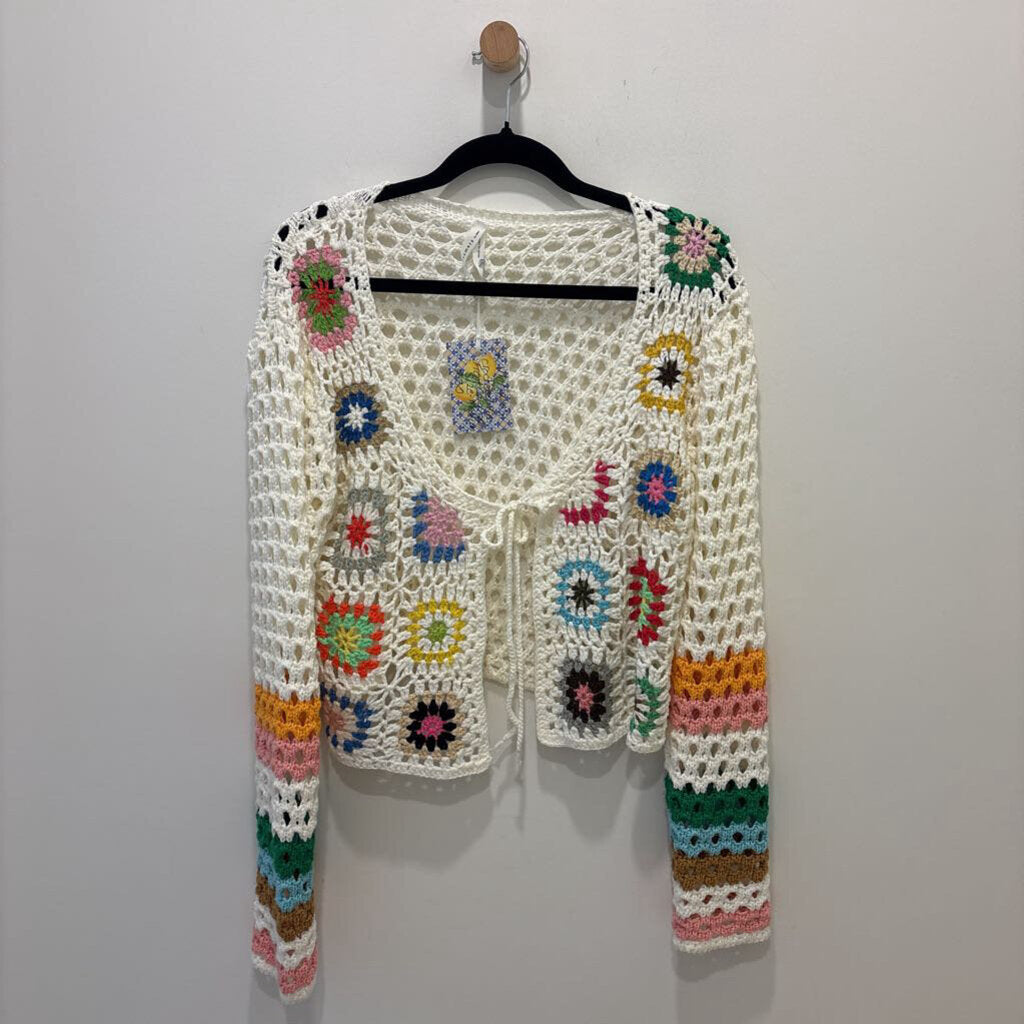 CROCHETED TIE-FRONT CARDIGAN