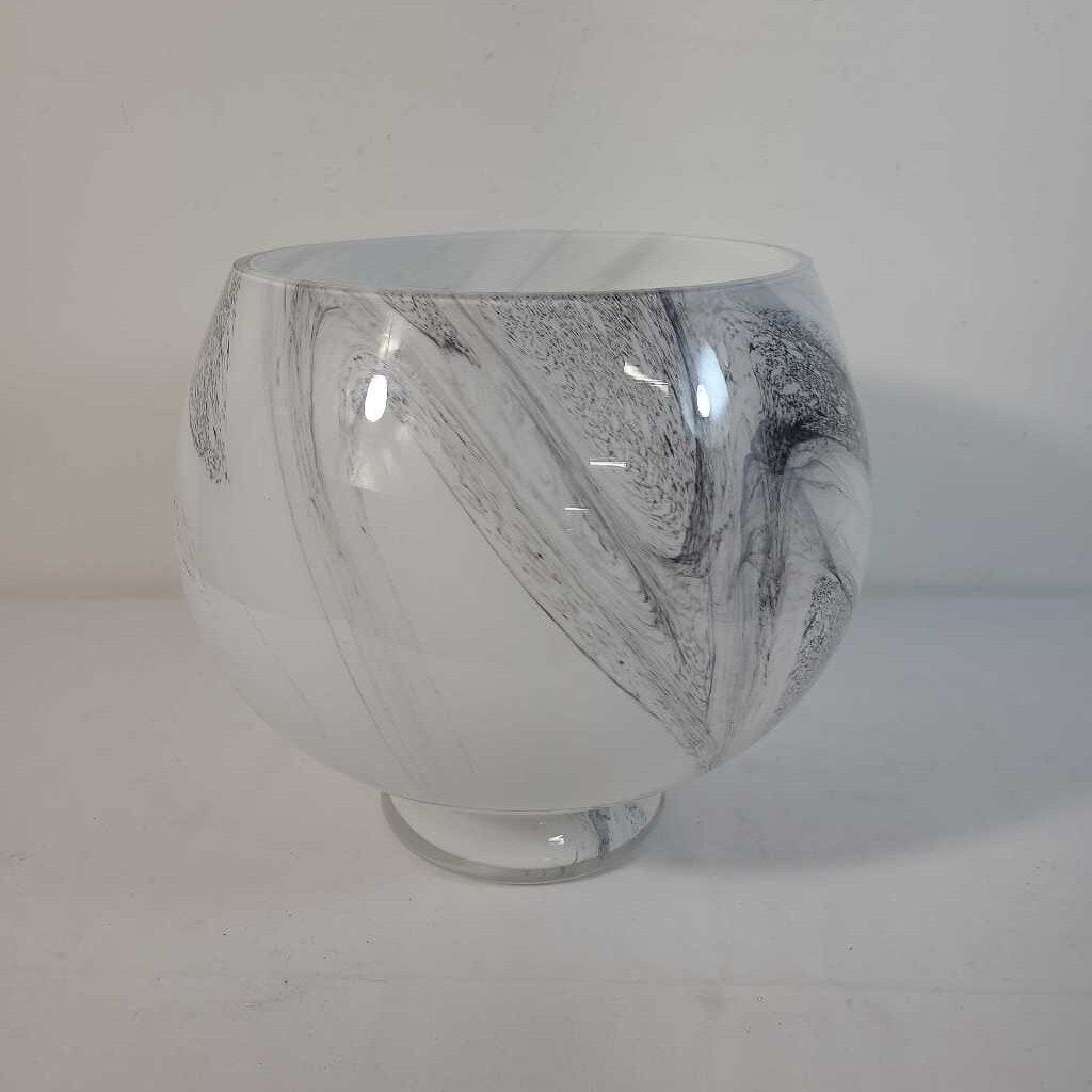 WHITE MARBLE LOOK GLASS BOWL/VASE