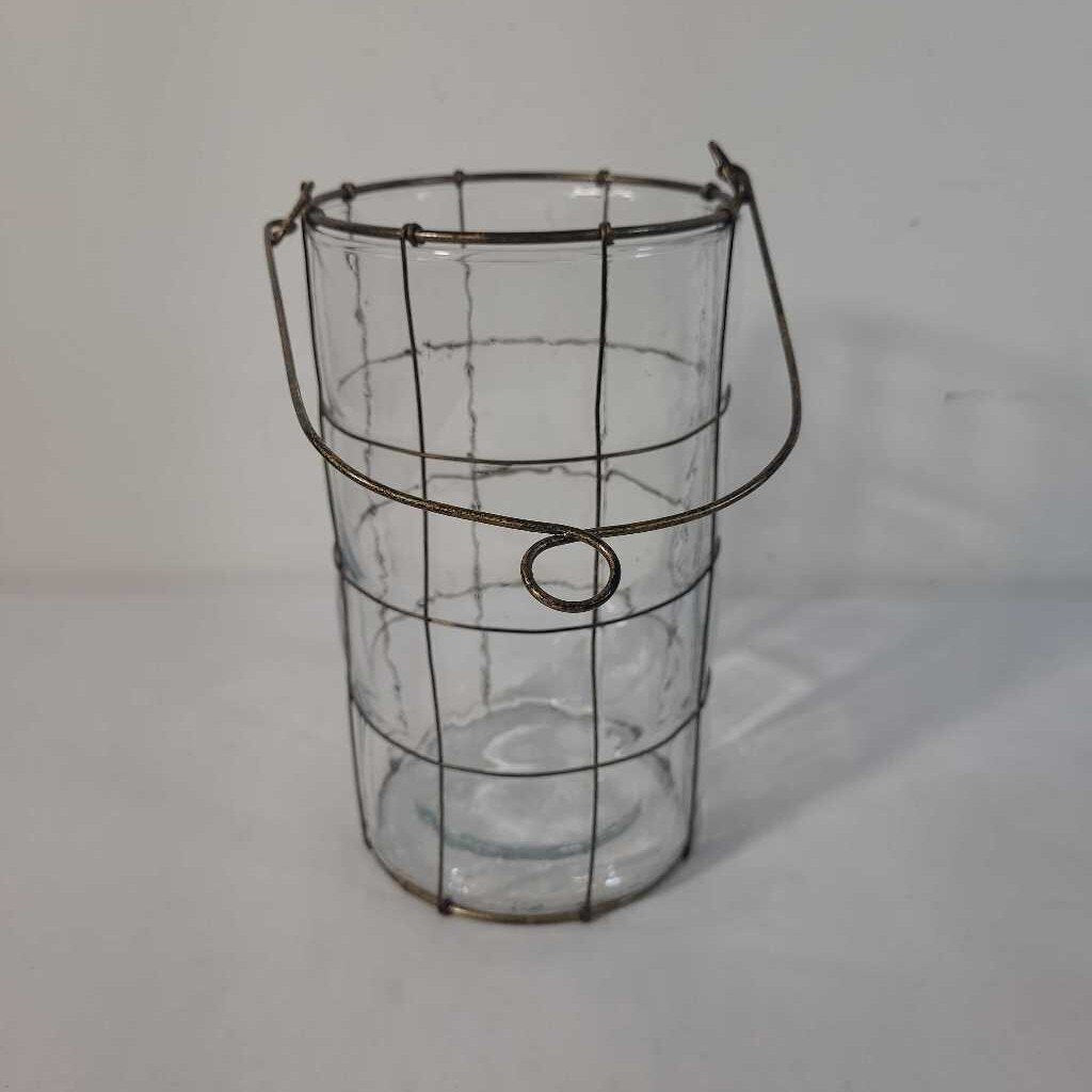 LG GLASS CANDLE HOLDER W/WIRE