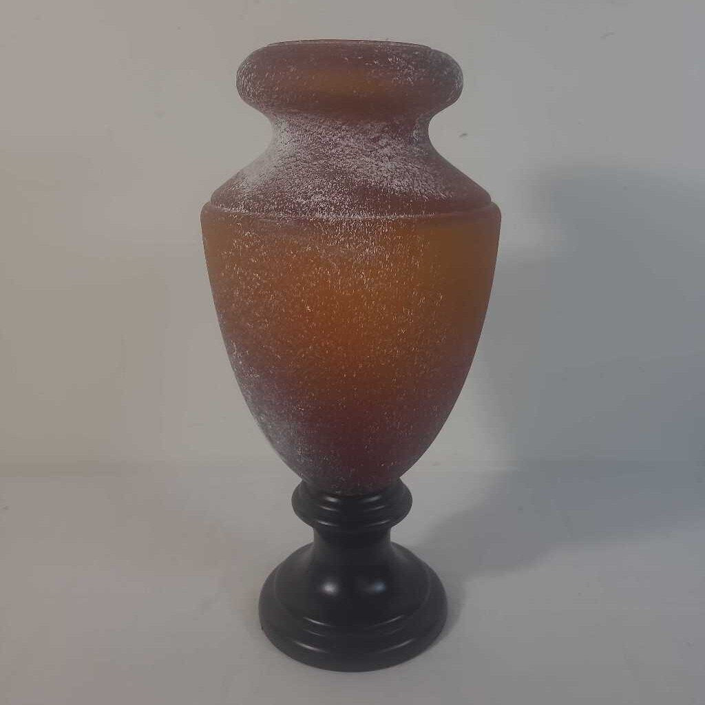 FROSTED AMBER VASE ON BLACK BASE