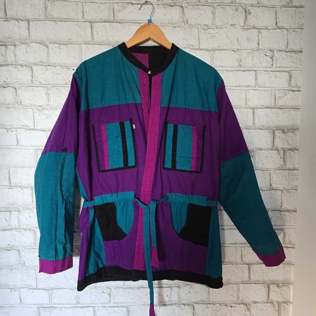 1980s Patchwork Reversible Belted Jacket XL