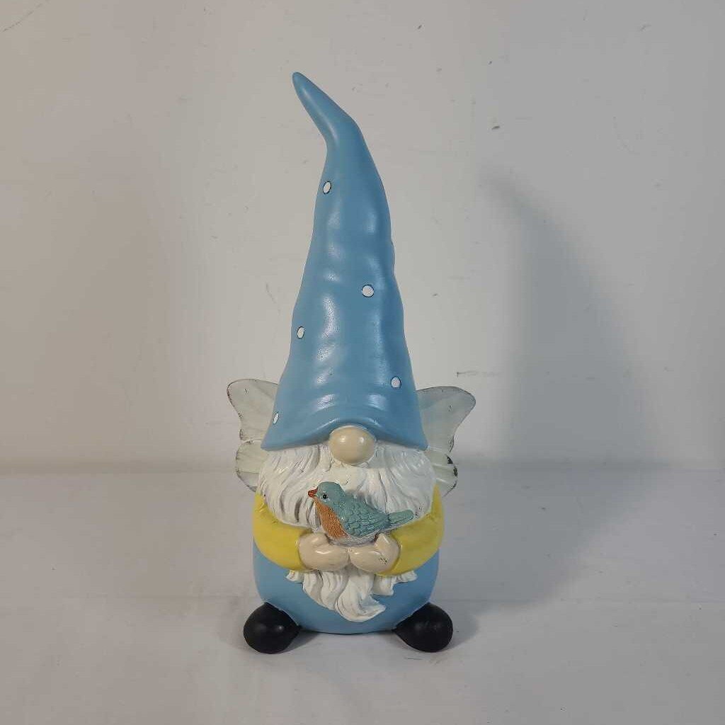 BLUE/YELLOW GNOME HOLDING BIRD