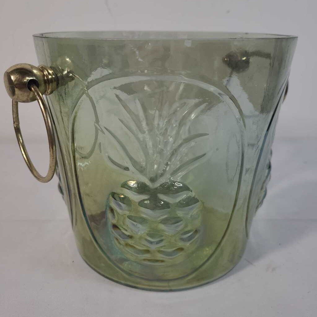 GREEN GLASS PINEAPPLE ICE BUCKET