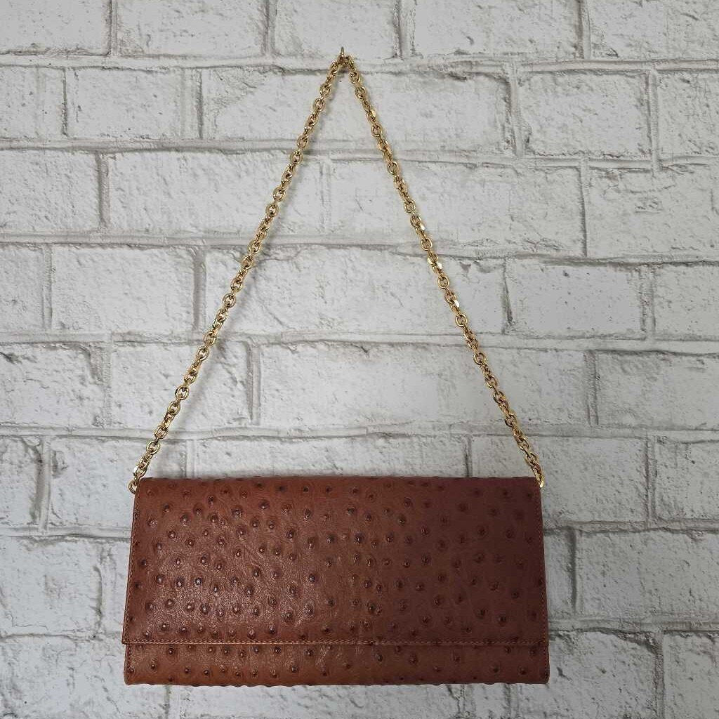 Vintage HOLT RENFREW Cognac Ostrich Leather Shoulder Bag/Clutch