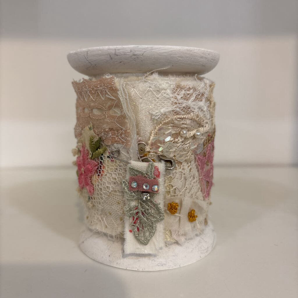 Vintage Hand Sewn Snippet Roll on Wooden Spool