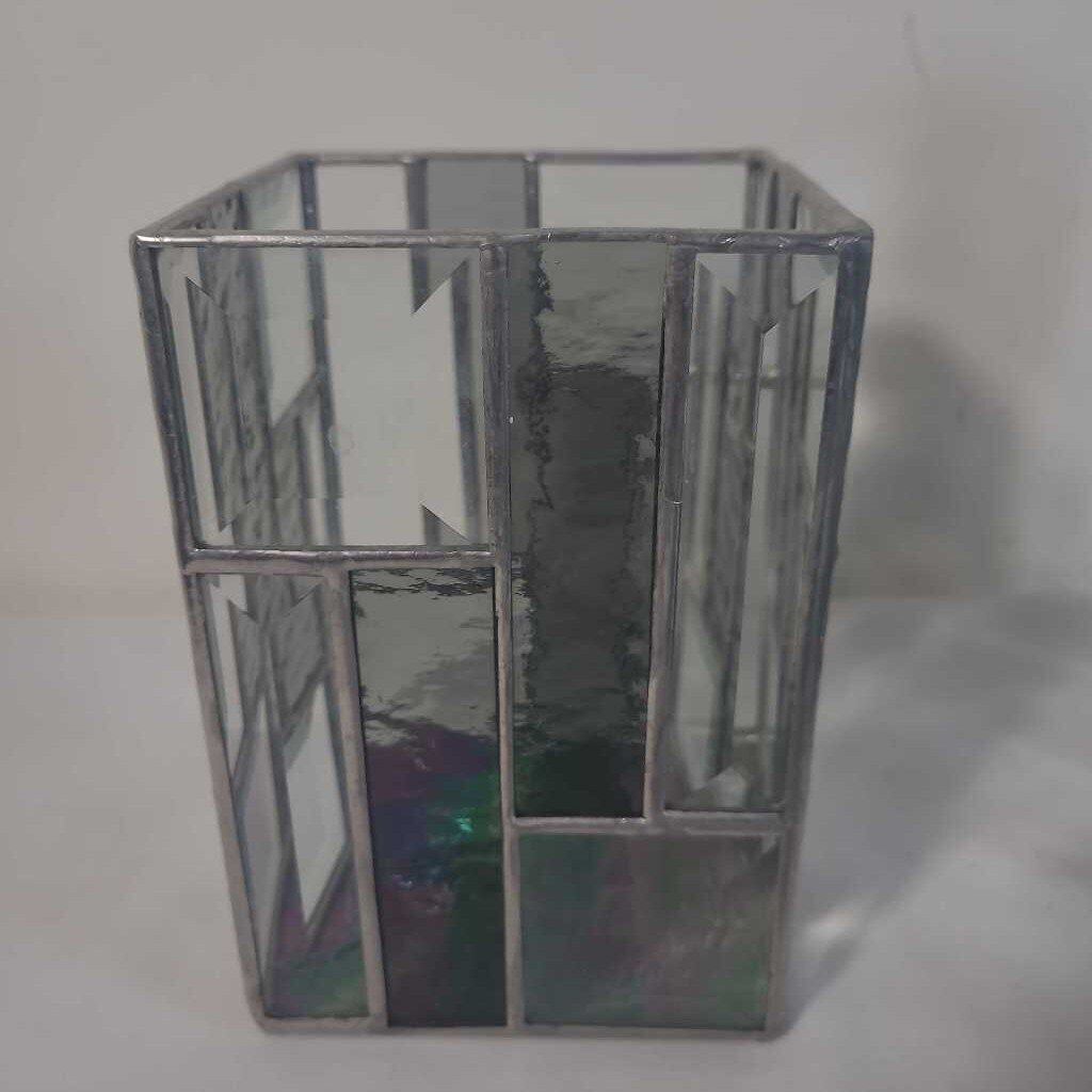 S/3 CUSTOM MADE STAIN GLASS CANDLE HOLDERS