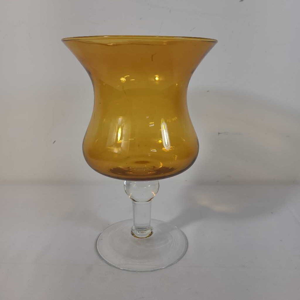 AMBER GLASS PEDESTAL VASE