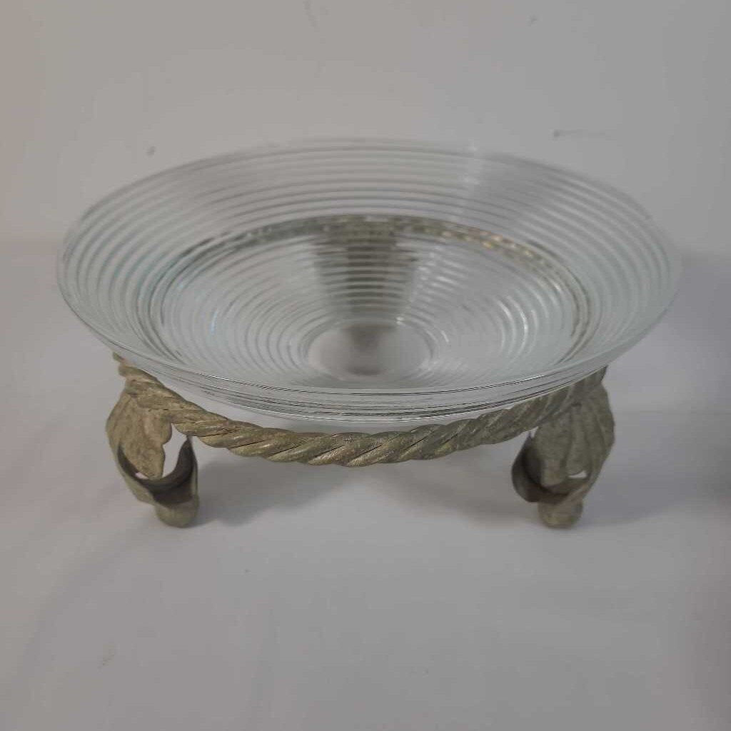 GLASS BOWL ON METAL STAND