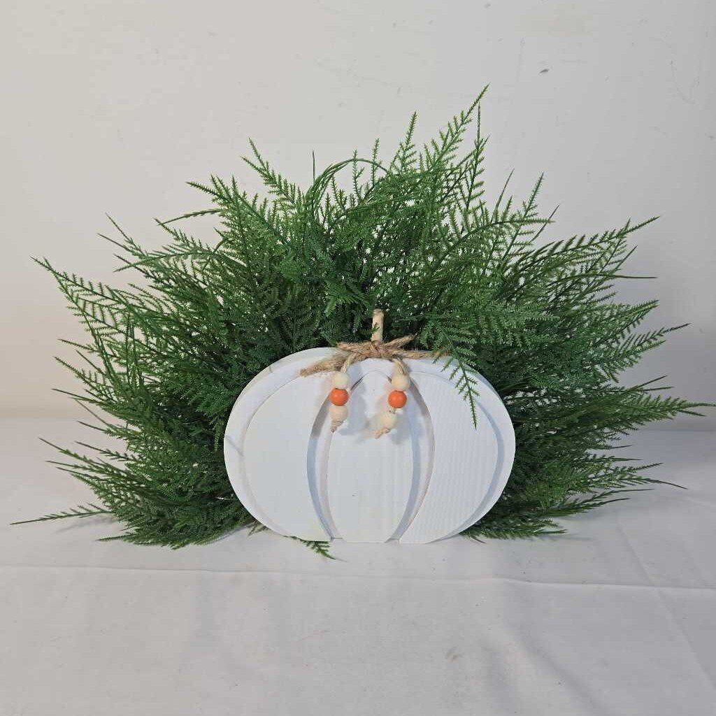 NEWLY MADE WHITE PUMPKIN W/FERN