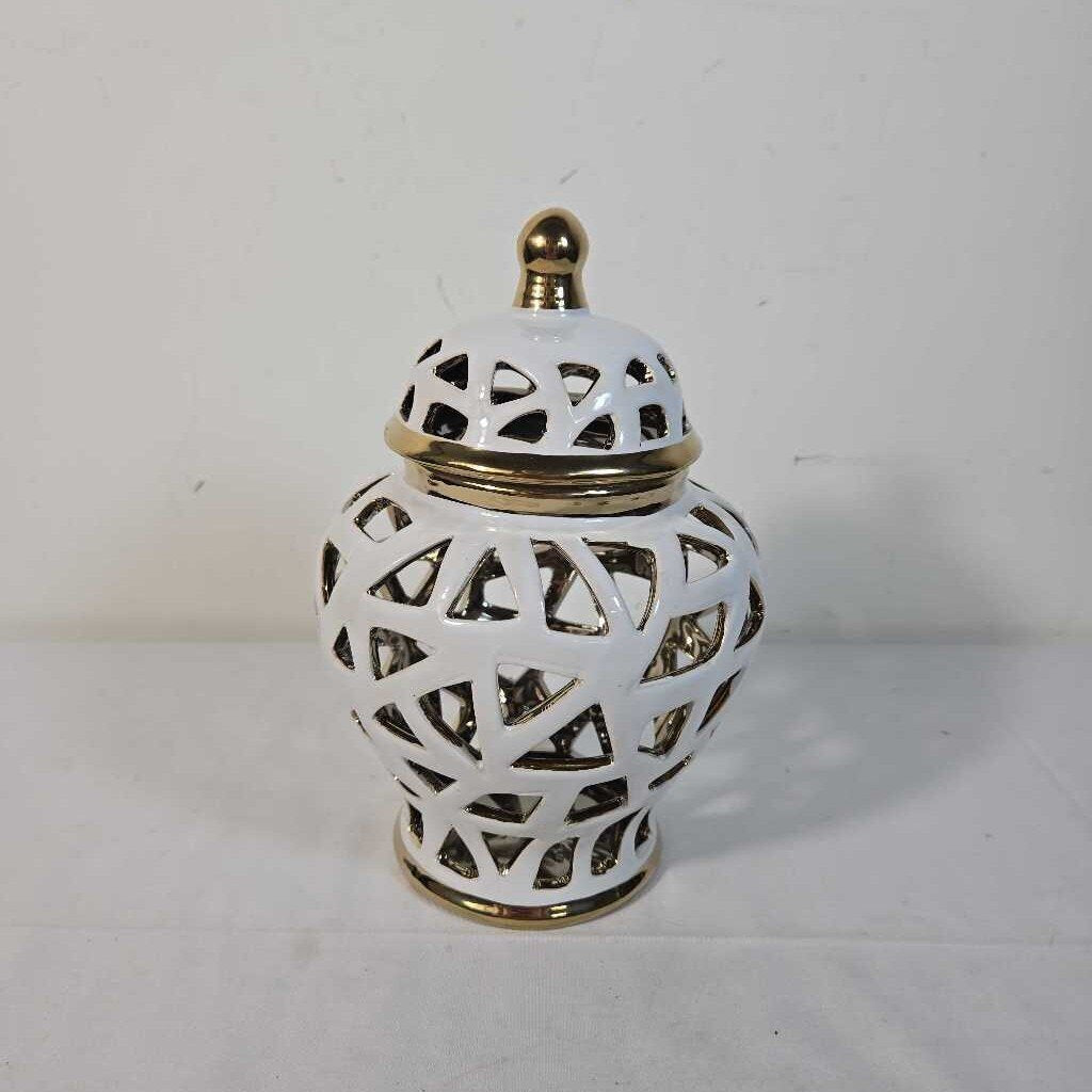 WHITE & GOLD LIDDED JAR