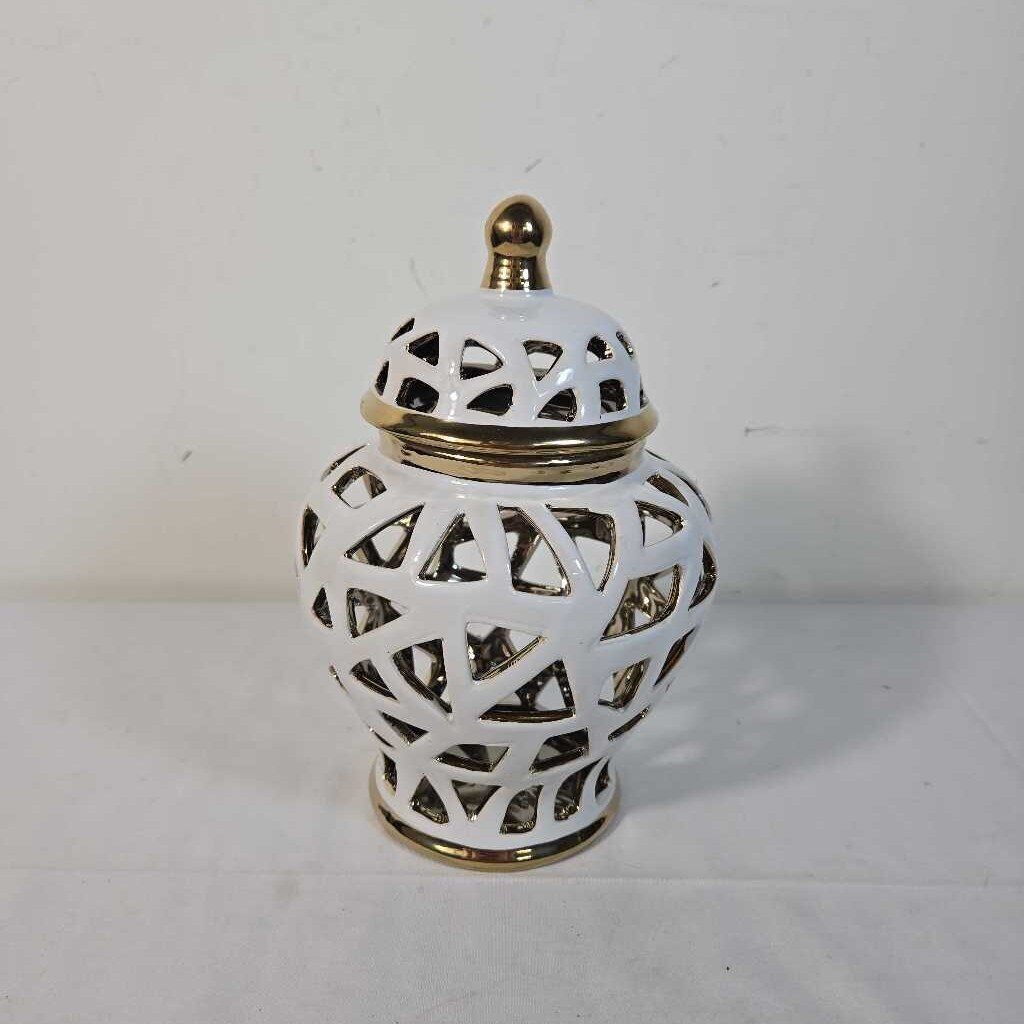 WHITE & GOLD LIDDED JAR